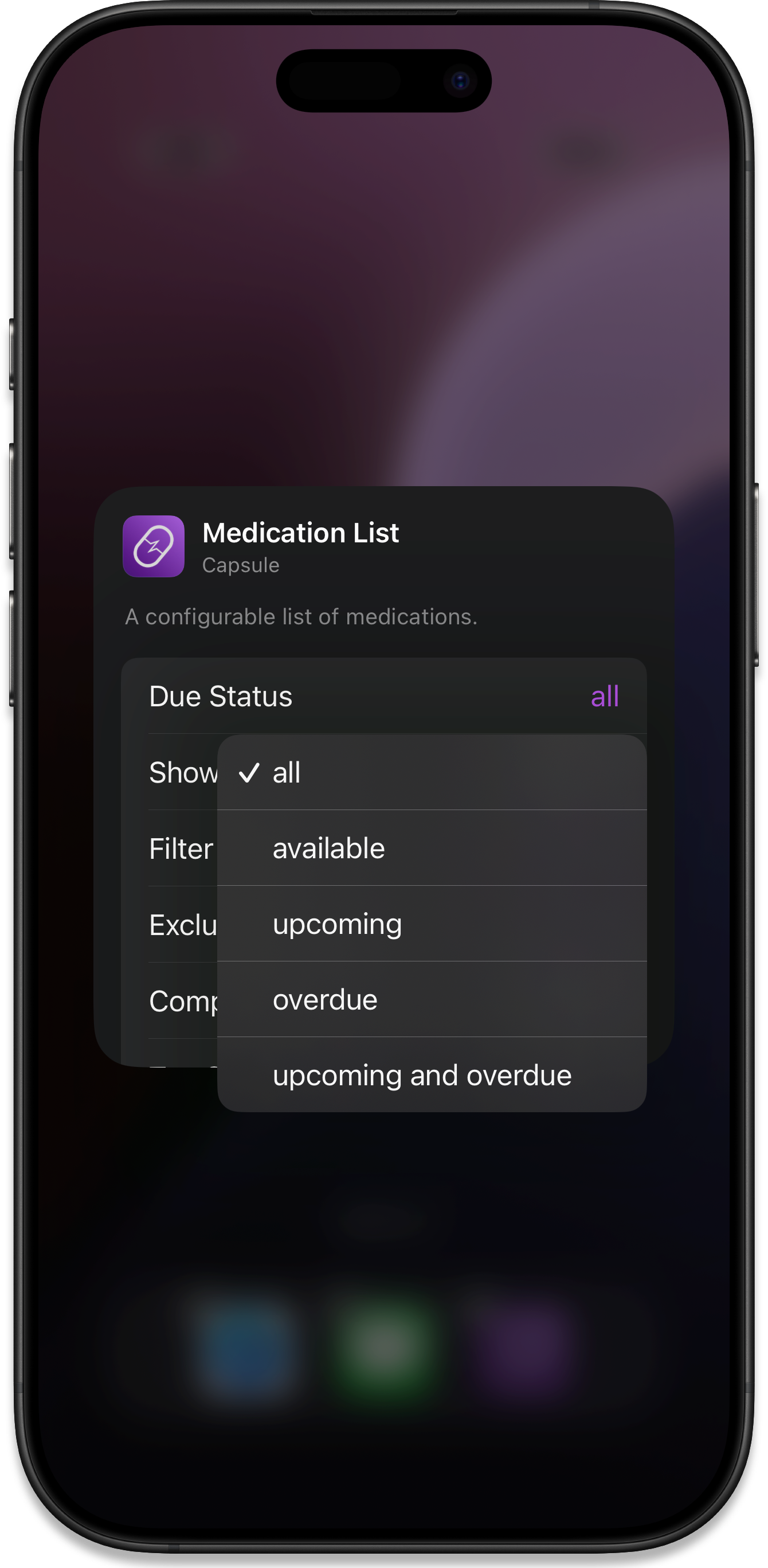 Widget List Configure Options Due