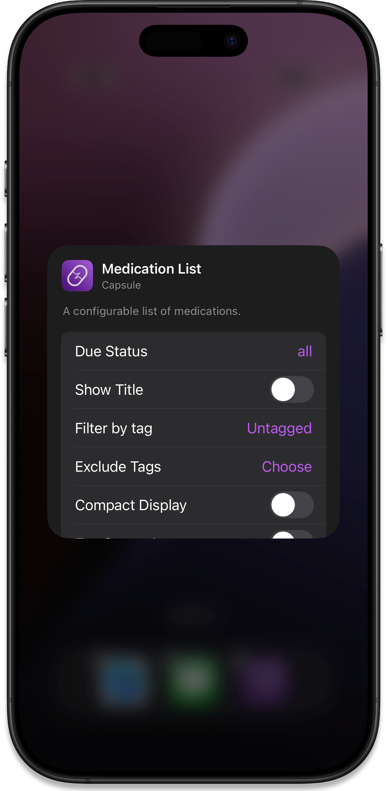 Widget List Configure Options
