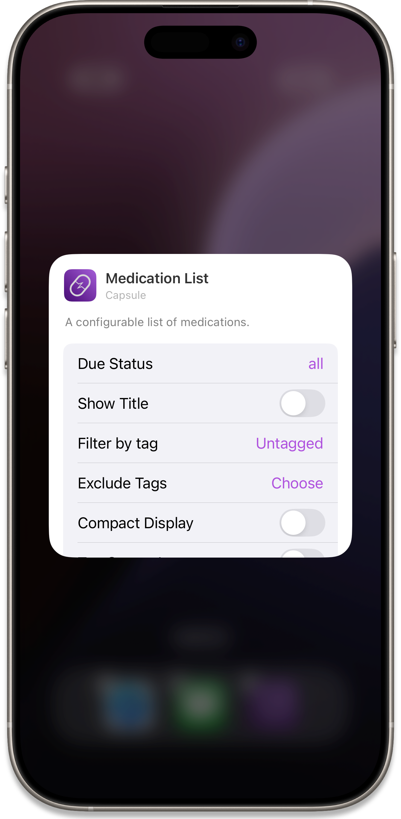 Widget List Configure Options